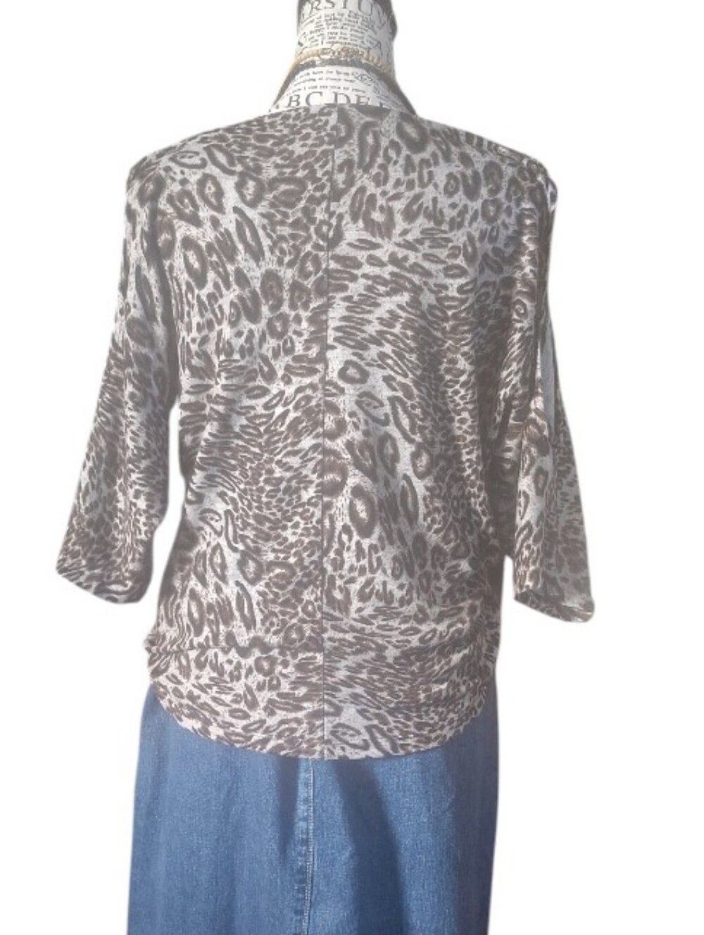 Y2K Animal Print Cutout Cold Shoulder Dolman Sleeve Knit Top Large Gray Brown - Picture 9 of 11